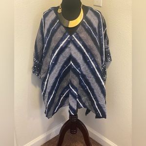 Jones New York Blue Kaftan Tunic Dolman Kimono Slit Sleeve Size M